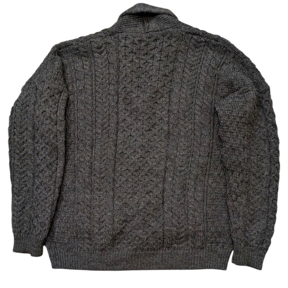 Carraig Donn Unisex Pure New Wool Irish Cable Knit Cardigan Sweater L -Charcoal - Picture 2 of 5